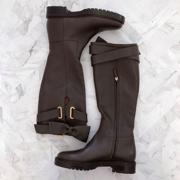NWT VALENTINO GARAVANi Bowrap Knee-High Brown Boot Size 37/6.5 - Picture 1 of 13